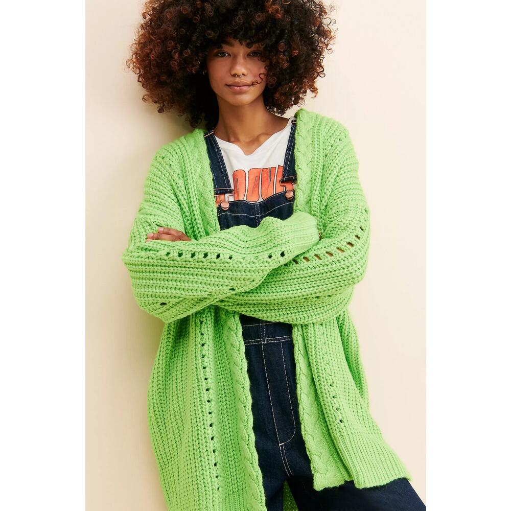 FARM Rio Charlie Oversized Neon Green Braided Cardigan M